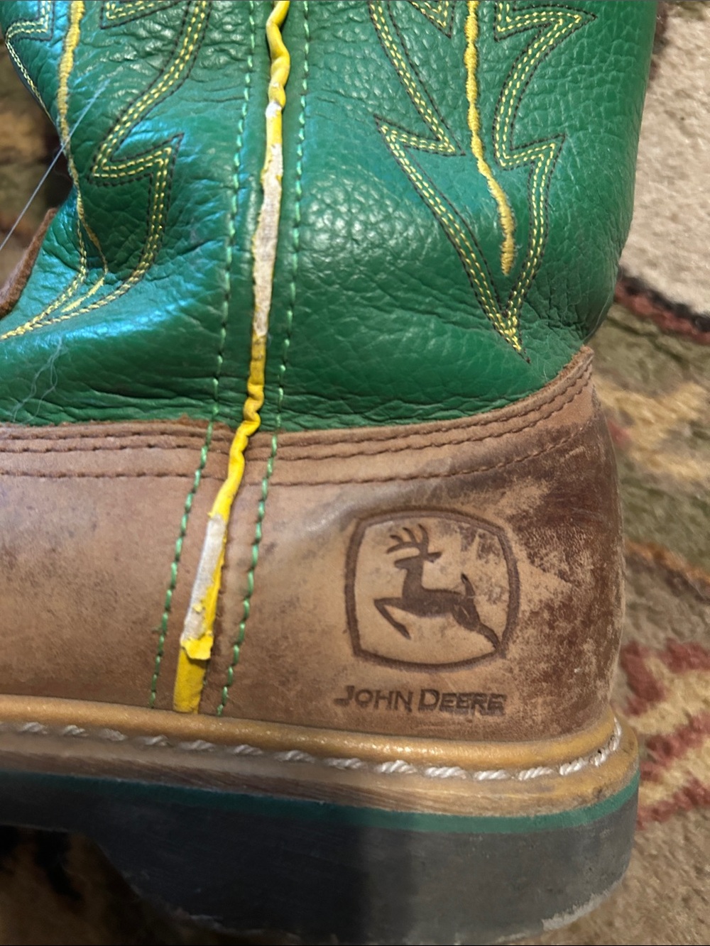 John Deere Green & Brown Leather Western Boots 7.5 women’s youth 6 - Picture 3 of 10
